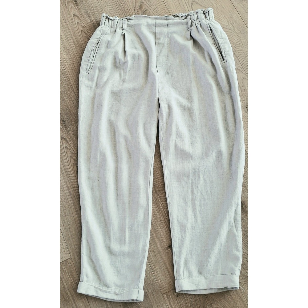 Cali 1850 Beige Linen Blend Pull-on Wide Leg Beach Pants Med. Boho Coastal Crop